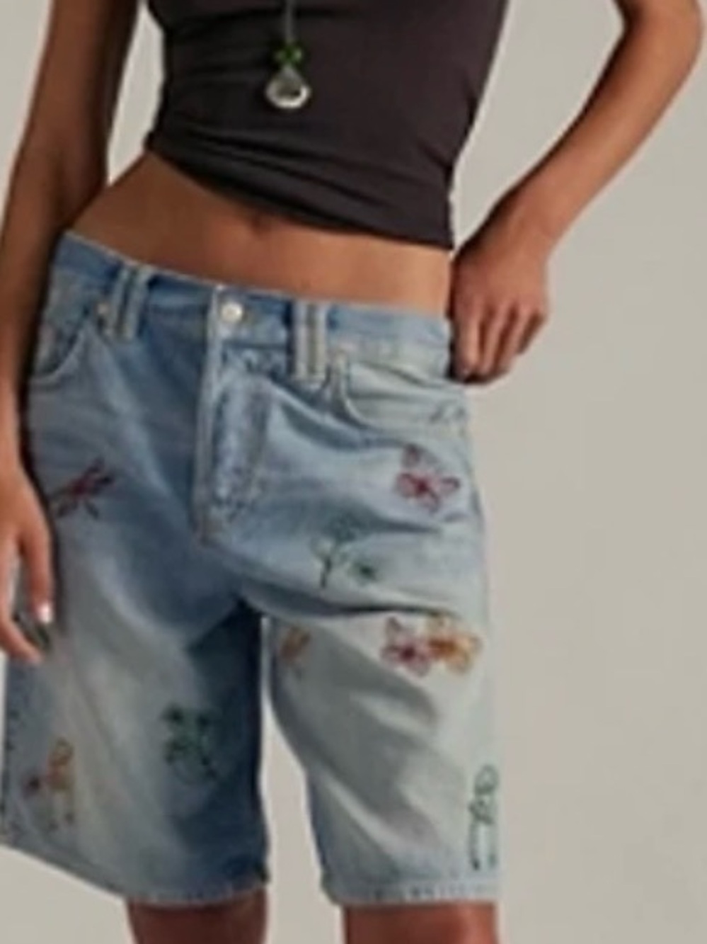 Free People x Tricia Fix Montana Denim Embroidered Shorts